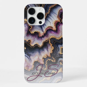Black Blue Violet Purple Gold Marble Art Pattern iPhone 16 Pro Max Case
