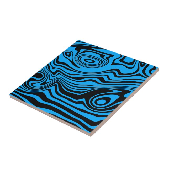 Black Blue Waves Ceramic Tile - Choose Colours (Side)