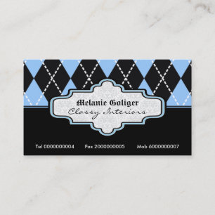 Black blue white argyle trendy business cards