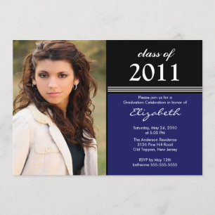 Black, Blue & White Photo Graduation Invitation