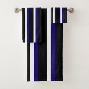 Black Blue White Striped Bath Towel Set
