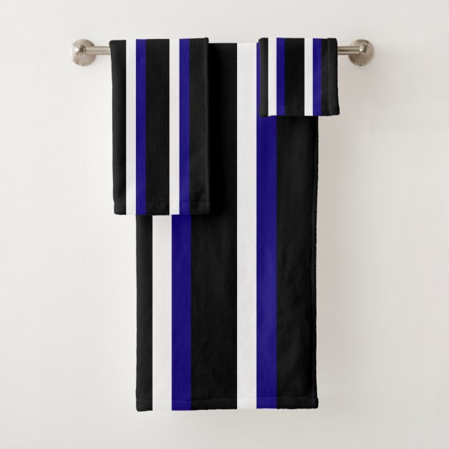 Black Blue White Striped Bath Towel Set (Insitu)