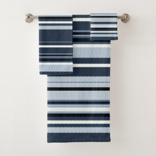 Black, blue, white stripes. bath towel set