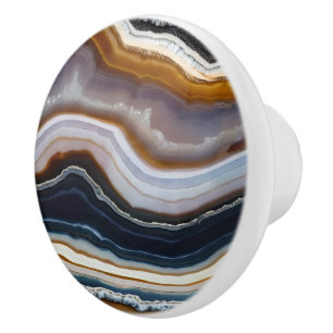 Black Blue White Terracotta Agate Geode Ceramic Knob