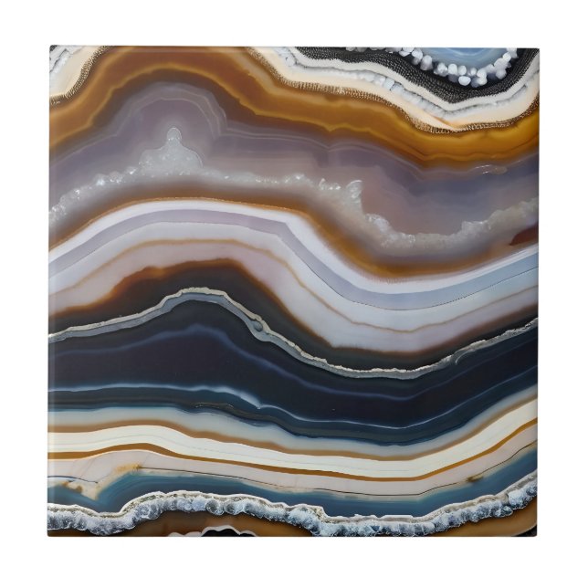 Black Blue White Terracotta Agate Geode Ceramic Tile (Front)