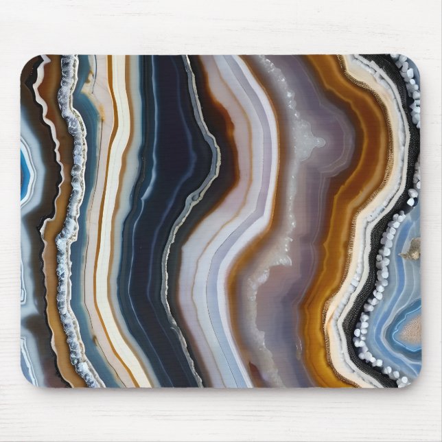 Black Blue White Terracotta Agate Geode Mouse Pad (Front)