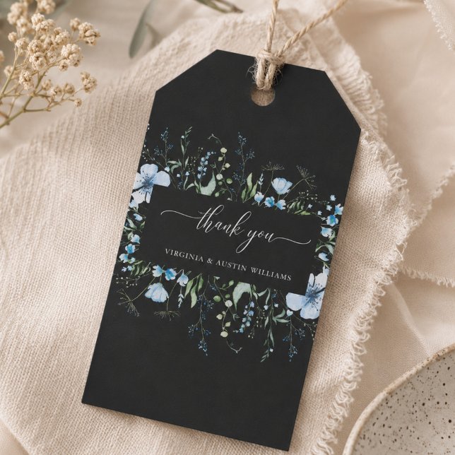 Black Blue Wildflower Wedding Favour Tag (Creator Uploaded)