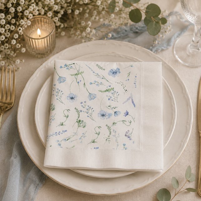 Black Blue Wildflower Wedding Reception Napkin (Creator Uploaded)