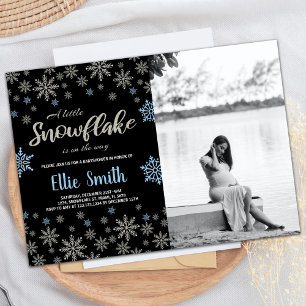 Black Blue Winter Baby Shower Invitations w photo