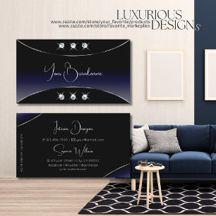 Black Blue with Silver Ornate and Sparkly Diamonds Business Card