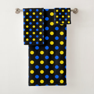Black Blue Yellow Polka Dots Design Bath Towel Set