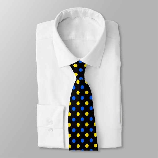 Black Blue Yellow Polka Dots Design  Tie (Tied)