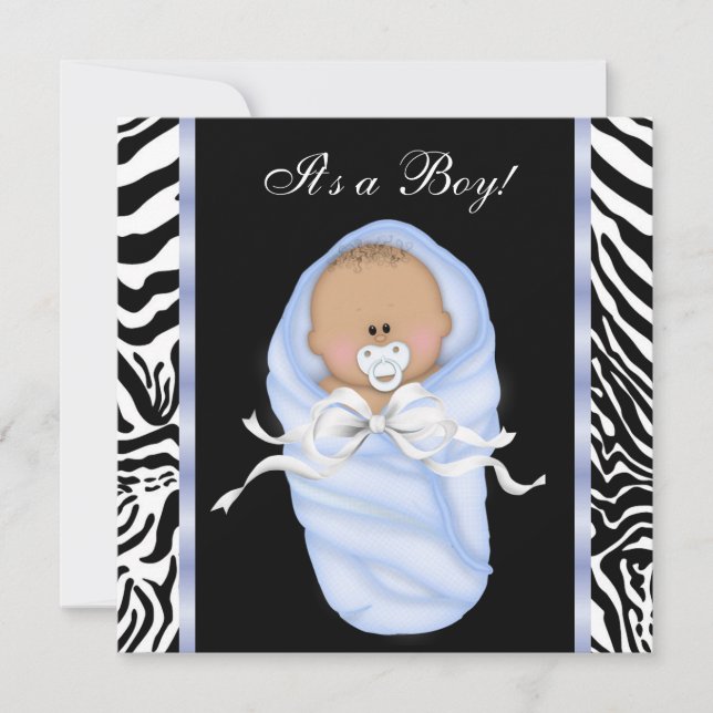 Black Blue Zebra Baby Boy Shower Invitations (Front)