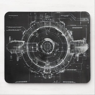 Black Blueprint Sci-Fi Space Station Mouse Pad