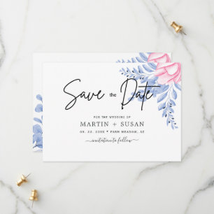 Black & Blush Dusty Blue Mauve Eucalyptus Wedding Save The Date