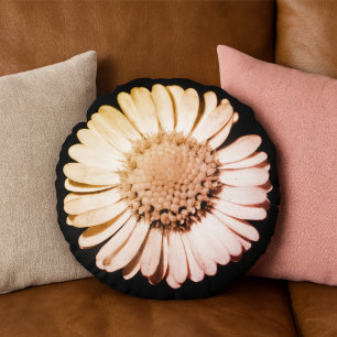  Black & Blush Floral Botanical Girly & Cute Daisy Round Cushion