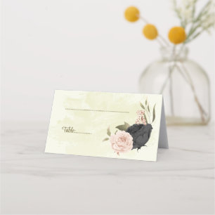 black & blush flowers botanical wedding  place card