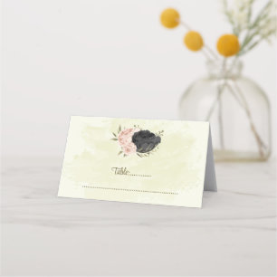 black & blush flowers botanical wedding  place card