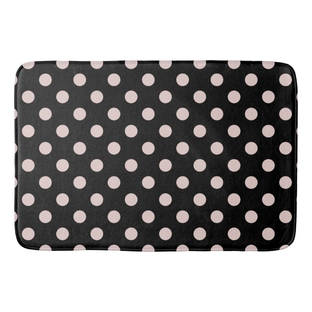 Black & Blush Light Pink Polka Dots Dot Bath Mat (Front)