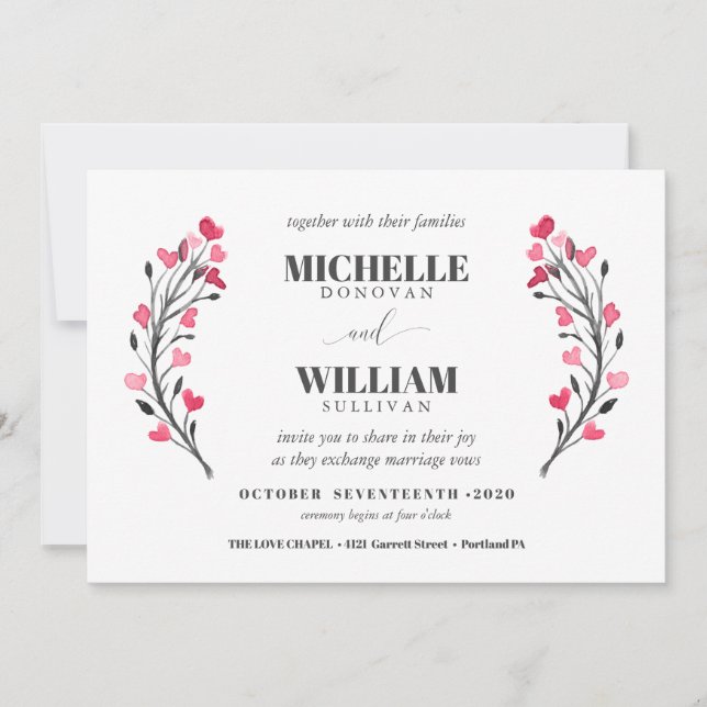 Black & Blush | Modern floral wedding Invitation (Front)