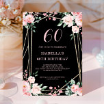 Black | Blush Pink Floral 60th Birthday Invitation<br><div class="desc">Looking for a beautiful and elegant birthday invitation? Check out our black and blush pink floral invitation with a stunning gold geometric frame! This customisable invitation is perfect for any birthday celebration, whether it's a sweet 16, 30th, or 60th. The delicate pink flowers add a touch of femininity, while the...</div>
