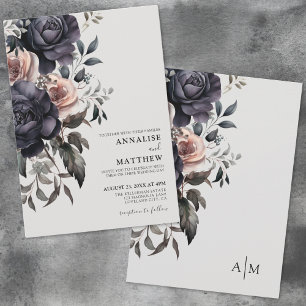 Black Blush Pink Floral Wedding Invitation