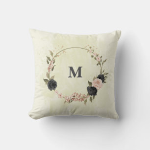 black blush pink flowers cushion
