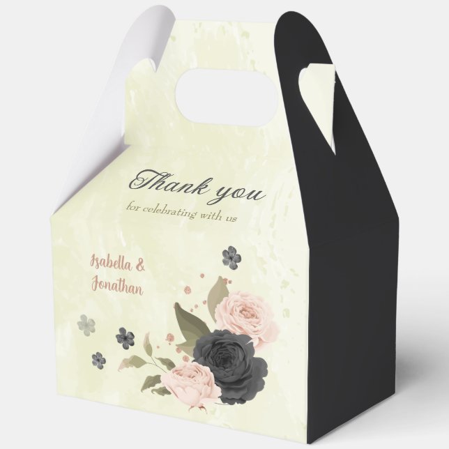 black blush pink flowers  favour box (Front)