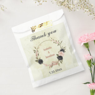 black blush pink flowers wedding favour bag