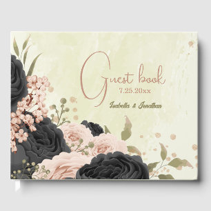 black blush pink flowers wedding guest book