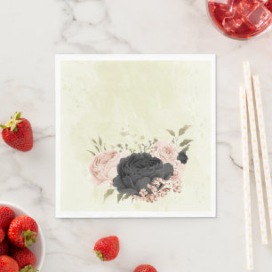 black blush pink flowers wedding napkin