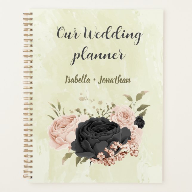 black blush pink flowers wedding planner (Front)