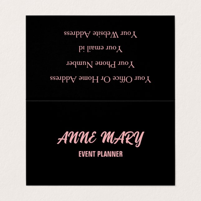 Black Blush Pink Girly Cute Custom Classy Modern Business Card (Outside Unfolded)