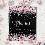 Black blush pink glitter name appointment 2023 planner<br><div class="desc">Black background. Blush pink faux glitter dust.  Personalize and add a year and name.  White letters.</div>