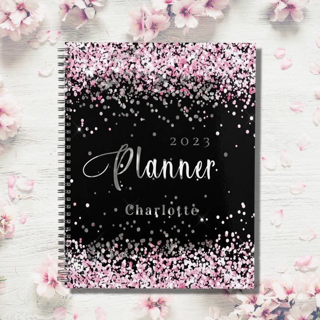 Black blush pink glitter name appointment 2023 planner (Creator Uploaded)
