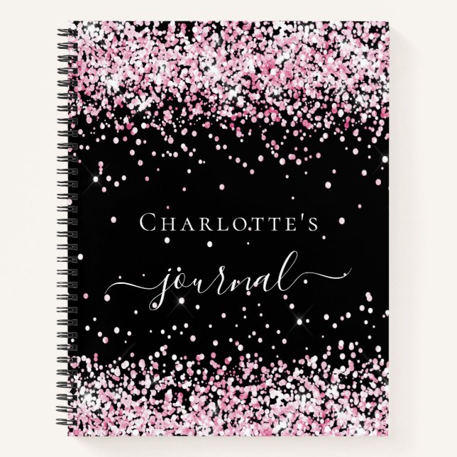 Black blush pink glitter name script journal (Front)