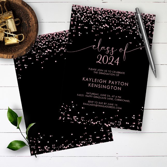 Black Blush Pink Glitter Sparkle Graduation Party Announcement (Creator Uploaded)