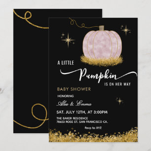 Black Blush Pink little Pumpkin script Baby shower Invitation