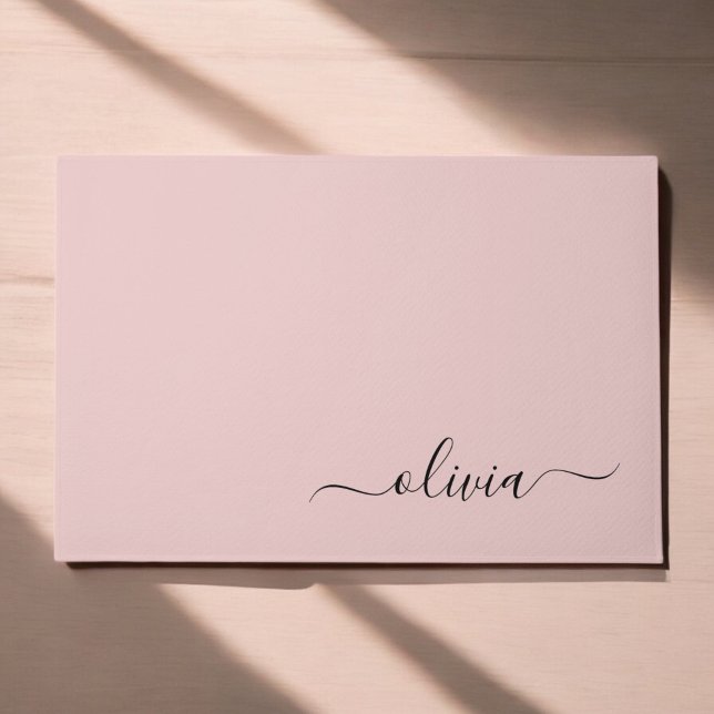 Black Blush Pink Modern Script Girly Monogram Name Doormat (Creator Uploaded)
