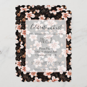 Black Blush Pink Rose Gold Floral Birthday Invitation