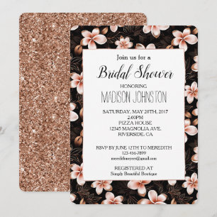 Black Blush Pink Rose Gold Floral Bridal Shower Invitation