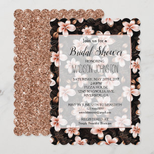 Black Blush Pink Rose Gold Floral Bridal Shower Invitation