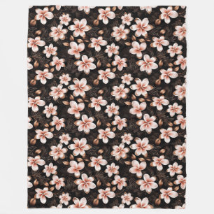 Black Blush Pink Rose Gold Floral Fleece Blanket