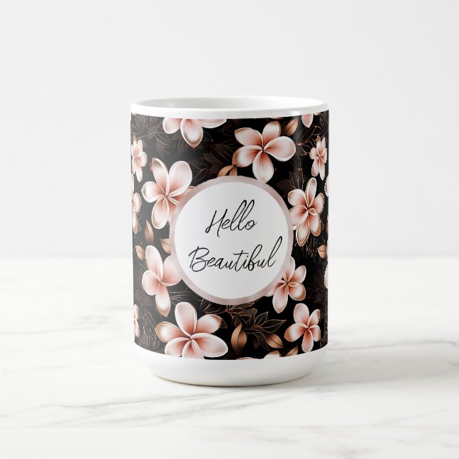 Black Blush Pink Rose Gold Floral Personalised Coffee Mug (Center)