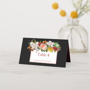 Black Blush Pink Rose Gold Rose Bouquet Table Card