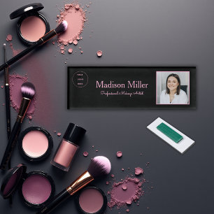 Black Blush Pink Your Logo Photo Makeup Name Tag