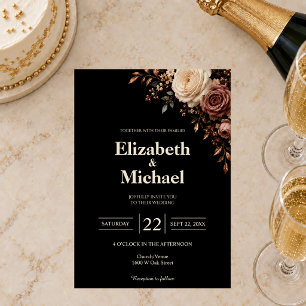 Black Blush Rose Floral Wedding Invitation