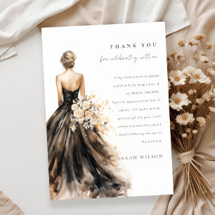 Black Blush Wedding Gown Bridal Shower Thank You Invitation