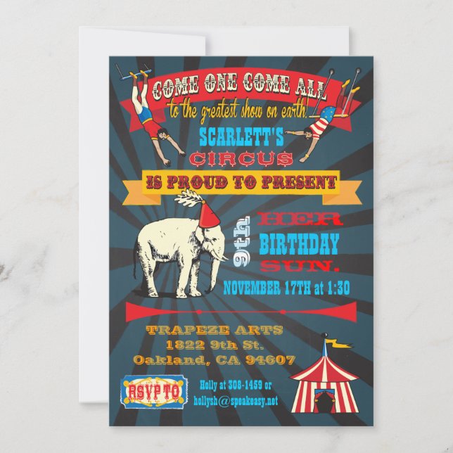 Black Board Birthday Circus Party Invitations (Front)