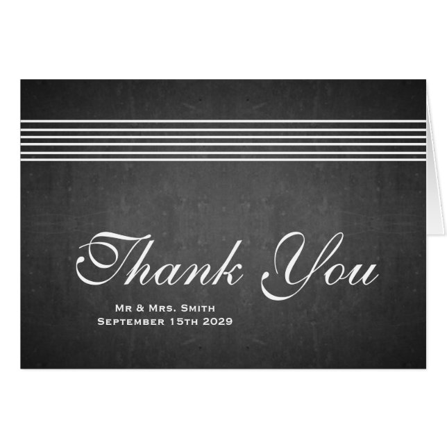 Black Board with Gold Striped Sleek Thank You Card (Front Horizontal)